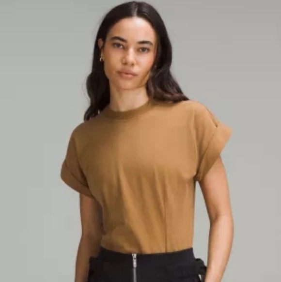 NWT Lululemon Heavyweight Cotton T-Shirt Bodysuit Back Cutout Camel Size S - Picture 3 of 15
